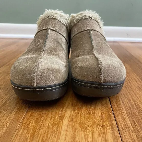 Crocs Cobbler Suede Mules Clogs Faux Fur Lined Womens 8 Brown Slip On 2.5" - Picture 3 of 10